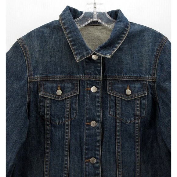 J Crew Jacket Large Trucker Denim Moto Button Up Flap Pockets Biker - Picture 2 of 9